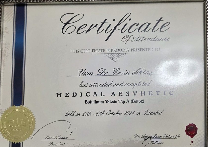 Medical Aesthetic Botulinum Toksin Tip A katılım belgesi